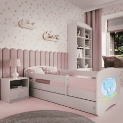 Łóżko babydreams białe niebieski miś z szufladą materac kokos 180/80 Kocot Kids