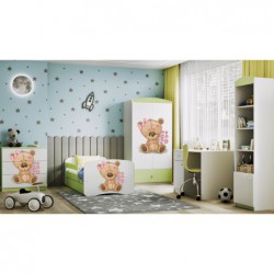 Łóżko babydreams zielone miś kwiatki z szufladą materac kokos 160/80 Kocot Kids