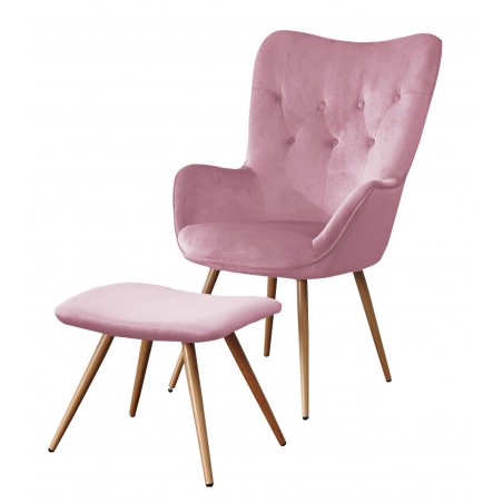 Fotel Velvet + Podnóżek (Różowy) Lc-022 Furnitex