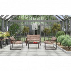 SHARK zestaw ogrodowy sofa, fotel 2x, ława, czarny / cappuccino Halmar